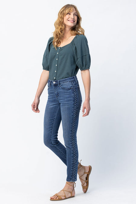 Esme Mid-Rise Long Inseam (34") Uncuffed Skinny Judy Blue Jeans