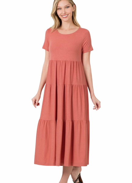 8354 Taylor Short Sleeve Tiered Midi Dress - Reg & Plus!
