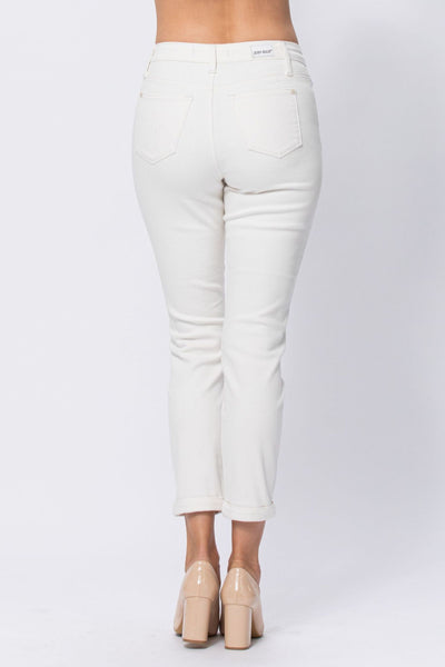 88452 Kathleen Hi-Rise Ecru Cuffed Boyfriend Judy Blue Jeans
