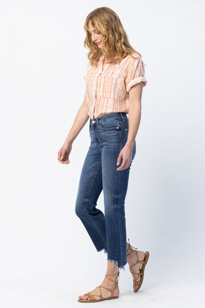 Jacey Mid-Rise Distressed Step Hem Bootcut Judy Blue Jeans