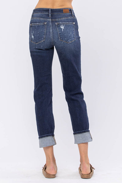 82198 Marsha Mid-Rise Boyfriend Bleach Splash Destroyed Judy Blue Jeans