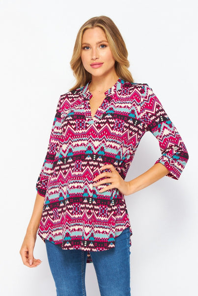 GABBY-9030 Top azteca Gabby rosa fuerte y turquesa