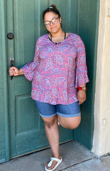 21201-8910 Sheri V-Neck Top w/ Spaghetti Criss Cross & Ruffle Sleeve