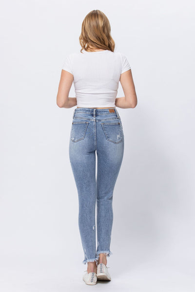 88390   Rianna Hi-Rise Destroyed Shark Bite Skinny Jeans by Judy Blue Jeans