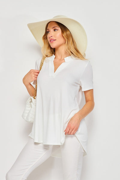 Top de canalé de manga corta blanco Gabby
