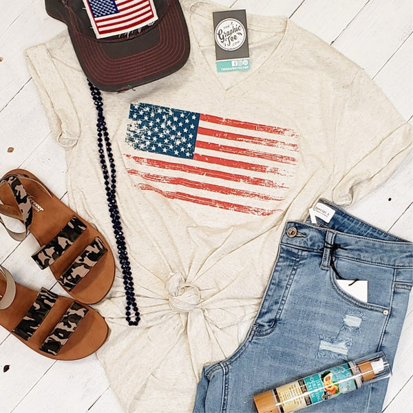 66283 Lisa Vintage Flag Graphic T-Shirt