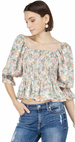 Brooklynn Satin Smocked Top by JoyJoy