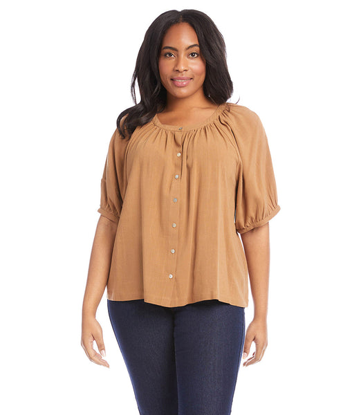 Karen Kane Cotton Honey Brown Peasant Top - Plus Only