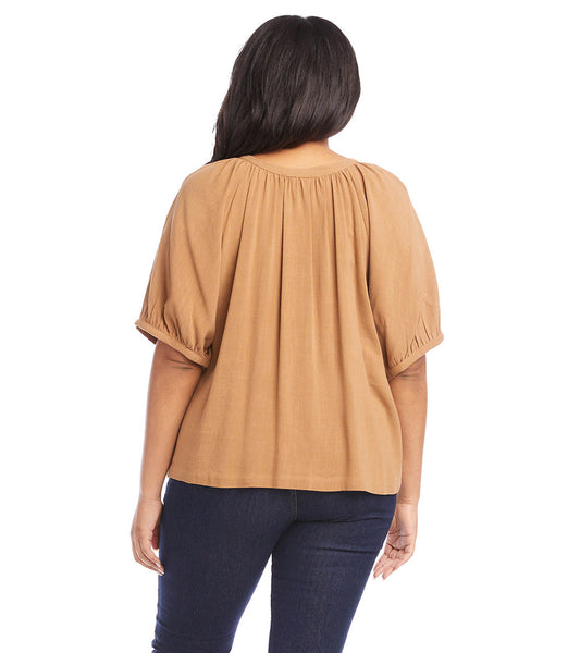 Karen Kane Cotton Honey Brown Peasant Top - Plus Only