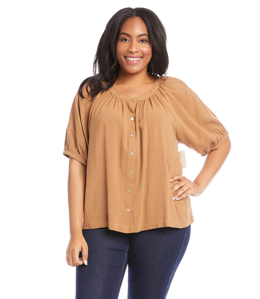 Karen Kane Cotton Honey Brown Peasant Top - Plus Only