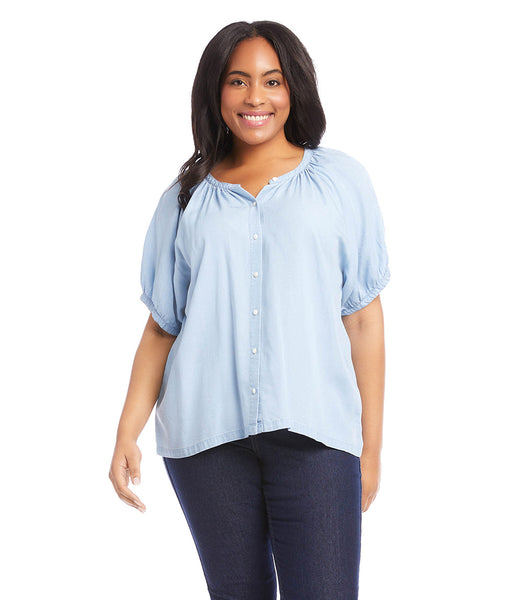 Karen Kane Chambray Peasant Top - Plus Only