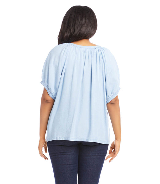 Karen Kane Chambray Peasant Top - Plus Only