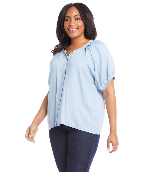 Karen Kane Chambray Peasant Top - Plus Only