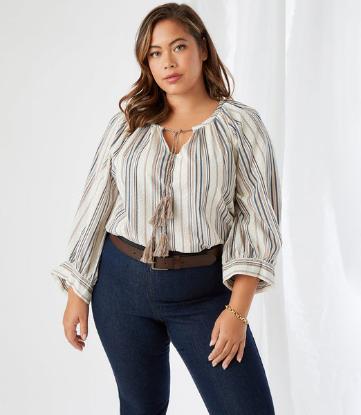 Karen Kane Cotton Stripe Peasant Top - Plus Only