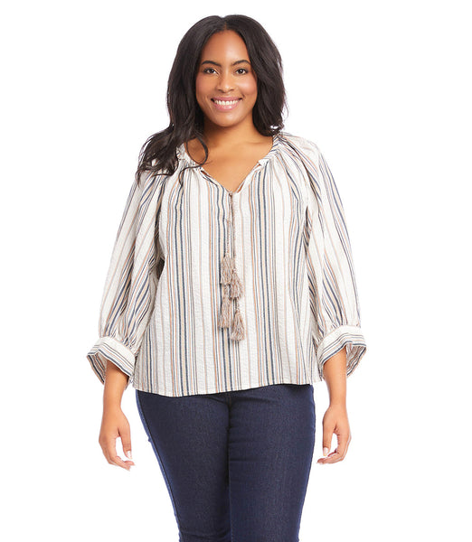 Karen Kane Cotton Stripe Peasant Top - Plus Only