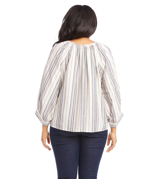 Karen Kane Cotton Stripe Peasant Top - Plus Only