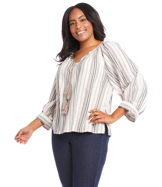 Karen Kane Cotton Stripe Peasant Top - Plus Only