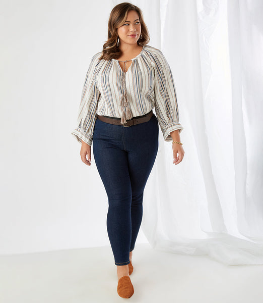 Karen Kane Cotton Stripe Peasant Top - Plus Only