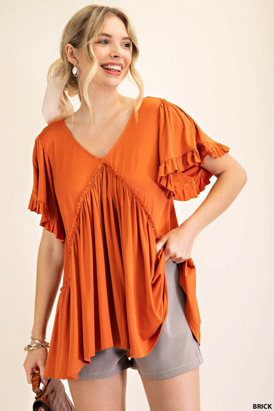 7275 Top con volantes y mangas acampanadas Gracie - ¡Reg & Plus!