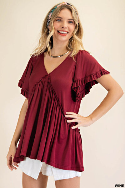 7275 Top con volantes y mangas acampanadas Gracie - ¡Reg & Plus!