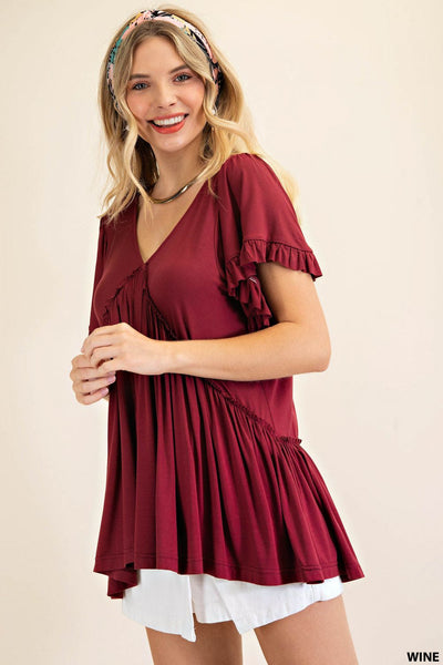 7275 Top con volantes y mangas acampanadas Gracie - ¡Reg & Plus!