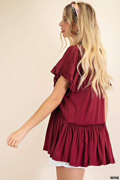 7275 Top con volantes y mangas acampanadas Gracie - ¡Reg & Plus!