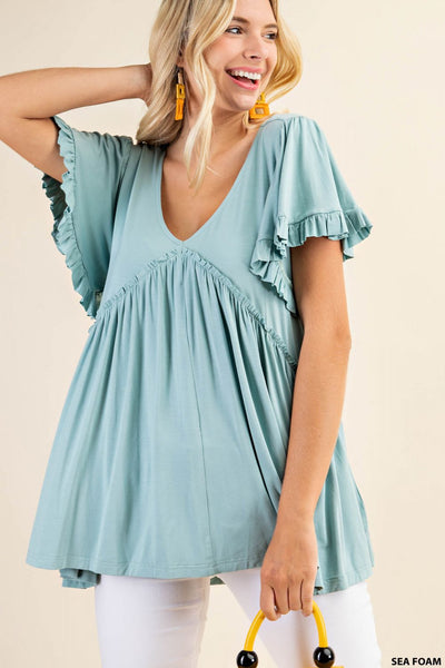 7275 Top con volantes y mangas acampanadas Gracie - ¡Reg & Plus!