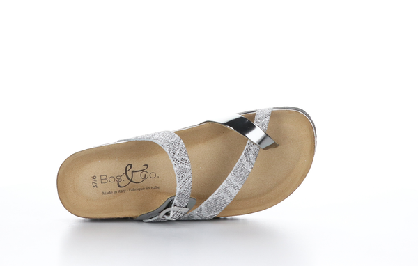 6002122 Parr Pewter Mirror Snake Print Sandals by Bos & Co