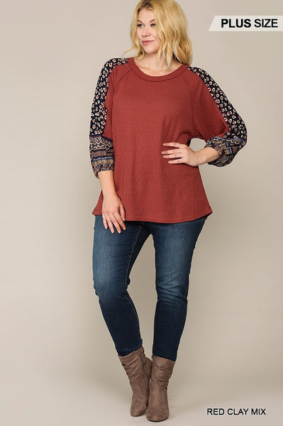 1384 Taylor Waffle Knit 3/4 Sleeve Top