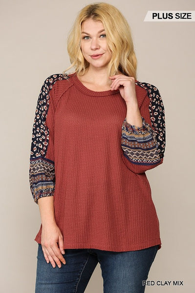 1384 Taylor Waffle Knit 3/4 Sleeve Top
