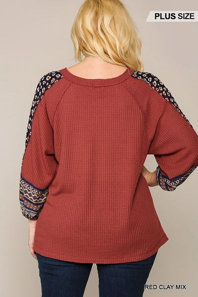 1384 Taylor Waffle Knit 3/4 Sleeve Top