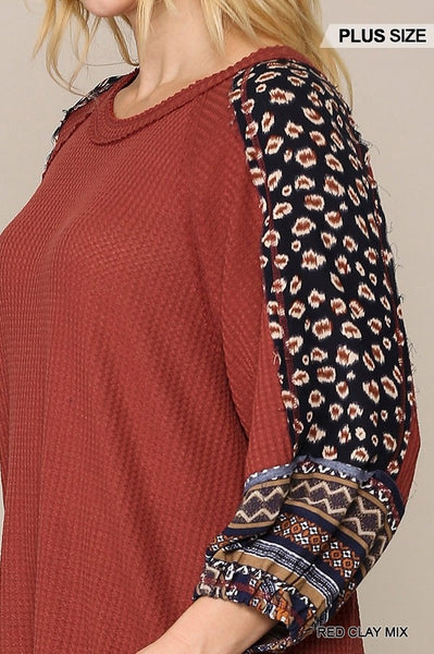 1384 Taylor Waffle Knit 3/4 Sleeve Top