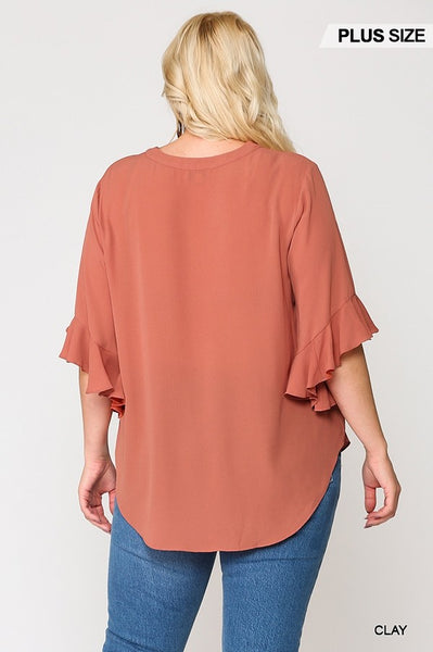 1053 Ann Top con mangas con volantes y detalles Pintuck