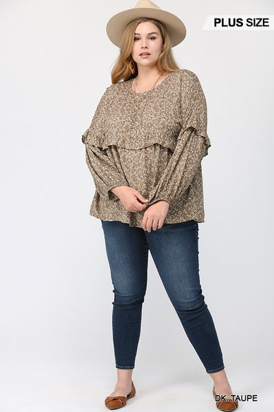 2054 Dawnie Ditsy Floral Printed Ruffle Detail Top - Reg & Plus