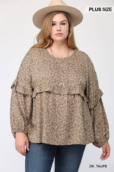 2054 Dawnie Ditsy Floral Printed Ruffle Detail Top - Reg & Plus