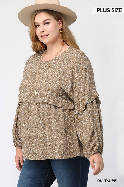 2054 Dawnie Ditsy Floral Printed Ruffle Detail Top - Reg & Plus