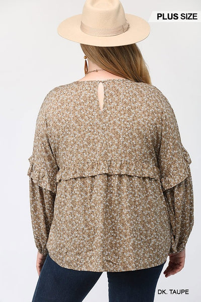 2054 Dawnie Ditsy Floral Printed Ruffle Detail Top - Reg & Plus