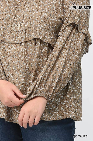 2054 Dawnie Ditsy Floral Printed Ruffle Detail Top - Reg & Plus