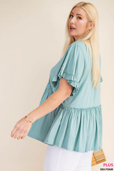 7275 Top con volantes y mangas acampanadas Gracie - ¡Reg & Plus!