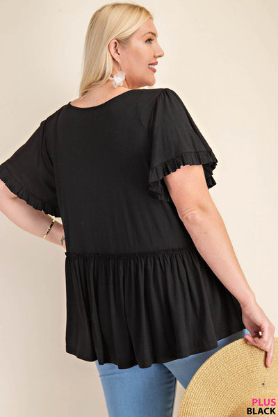 7275 Top con volantes y mangas acampanadas Gracie - ¡Reg & Plus!