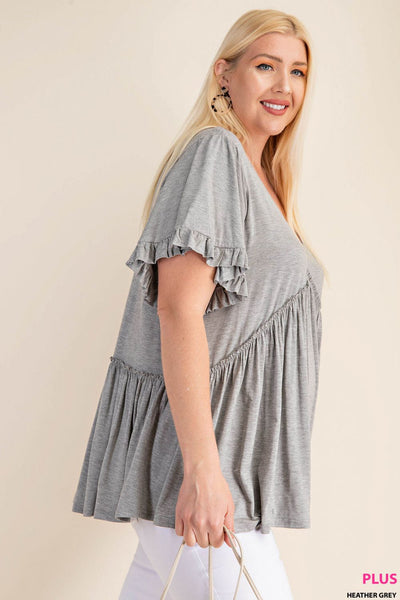 7275 Top con volantes y mangas acampanadas Gracie - ¡Reg & Plus!