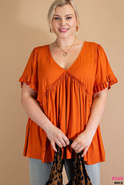 7275 Top con volantes y mangas acampanadas Gracie - ¡Reg & Plus!