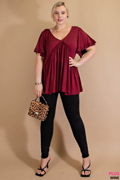 7275 Top con volantes y mangas acampanadas Gracie - ¡Reg & Plus!