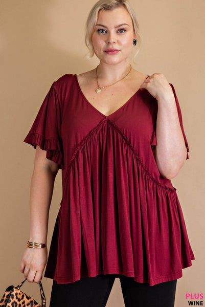 7275 Top con volantes y mangas acampanadas Gracie - ¡Reg & Plus!