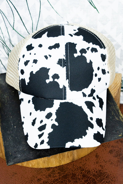 Blackwood Farm Cow Print Mesh Ponytail Cap