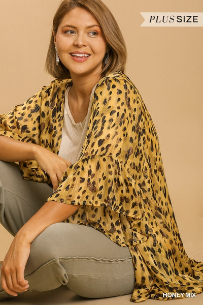 Marlene Sheer Animal Print Kimono w/ Metallic Threading - Reg & Plus!