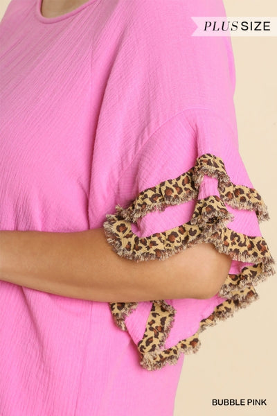 Wendy Cotton Gauze Layered Animal Print Ruffle Sleeve Top - Reg & Plus!