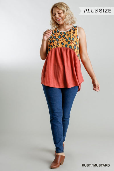 2958 Angelique Leopard Print Waffle Tank Top