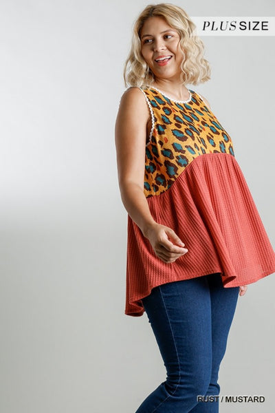 2958 Angelique Leopard Print Waffle Tank Top