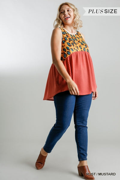 2958 Angelique Leopard Print Waffle Tank Top